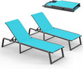Aluminum Chaise Lounge Outdoor Set of 2, Foldable & Assembly Free Patio Pool Lounge Chairs 5-Position Recliner for Outside Poolside, Fully Grounded Legs Sun Lounger for Beach, Yard, Lake Blue