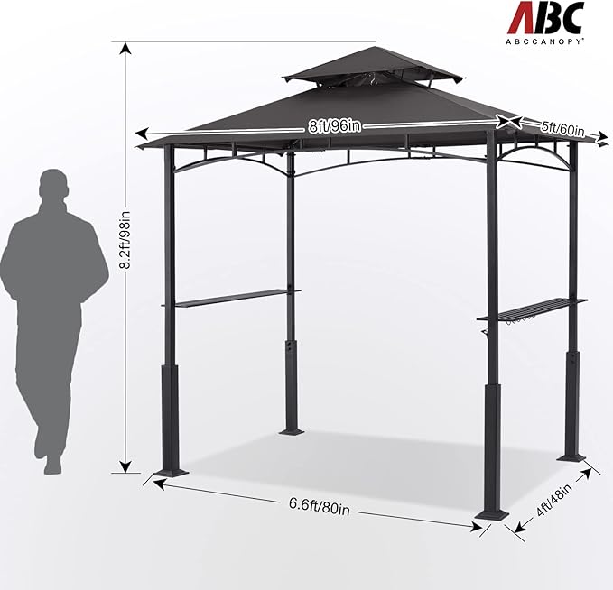 ABCCANOPY 8x5 Grill Gazebo - Outdoor BBQ Canopy Shelter with Led Light for Patio Backyard Grilling (Dark Gray)