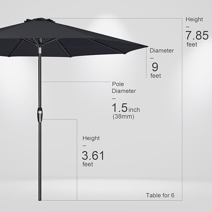 Tempera Patio Market Outdoor Table Umbrella with Auto Tilt and Crank, Large Sun Umbrella with Sturdy Pole & Fade Resistant Canopy, Easy to Set