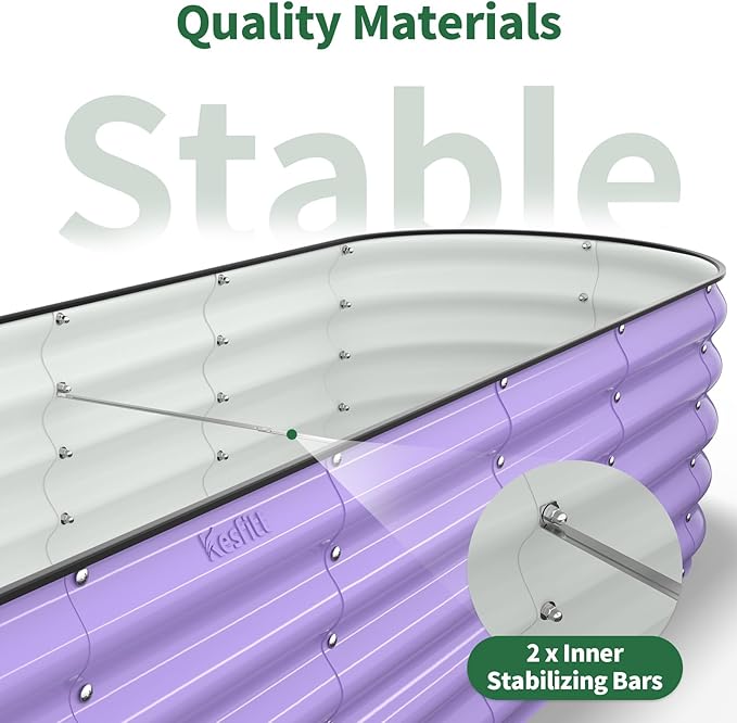 Kesfitt Raised Garden Bed, Metal Galvanized Steel Oval Garden Bed 8x2x1.5 ft with 18-Inch Deep Open-Bottom Design for Outdoor Vegetable Gardening, Lavender Purple