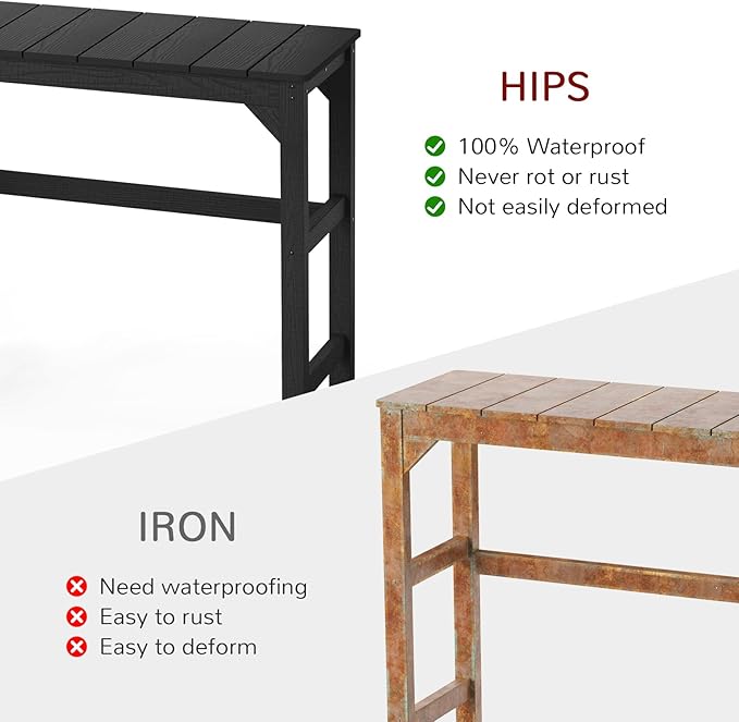 Stoog Outdoor Bar Table, All-Weather HIPS 40" Counter Height Bar Tables with Waterproof Top, Never Fade or Rot, Ideal for Patio, Hot Tub, Dining, Balcony, Poolside, Black