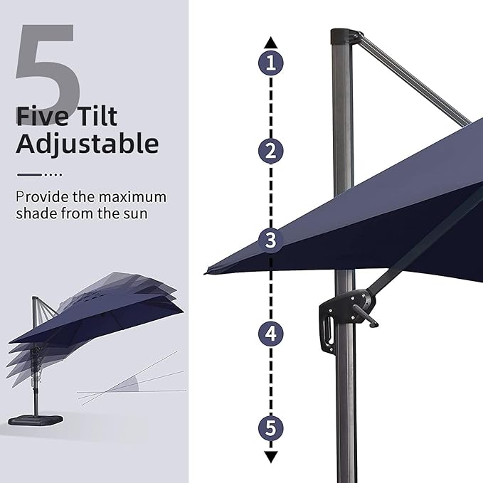 PURPLE LEAF 10' X 13' Patio Umbrella with Base Outdoor Cantilever Rectangle Offset Umbrella with 360-degree Rotation for Garden Deck Pool Patio Navy