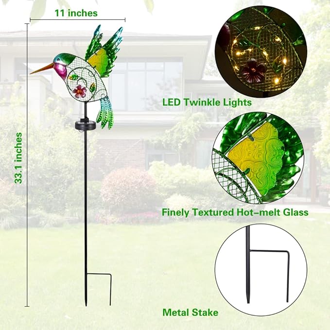 DREAMYSOUL Outdoor Solar Garden Lights, Hummingbird Solar Lights for Outdoor Patio Yard Pathway, Hummingbird Gifts for Women Mom Grandma