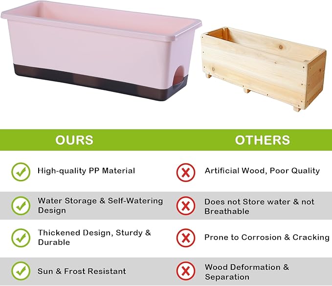Window Box Planter 8 Pcs, 17 Inches Rectangle Flower Pots with Drainage Holes & Trays, Vegetable Planters for Windowsill Patio Garden Balcony Home Indoor Outdoor (Pink, 16 * 7 * 6 inch)