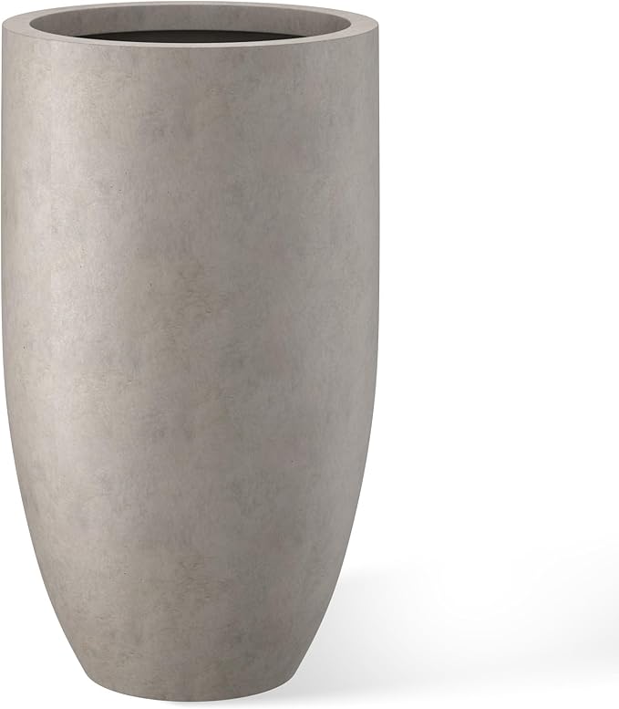 Kante 24 Inch Tall Round Concrete Planter, Large Indoor Outdoor Plant Pots with Drainage Hole and Rubber Plug, Modern Decorative Garden Pots for Home Patio Porch, Weathered Concrete