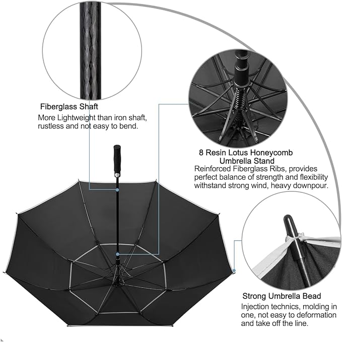 G4Free 47/54/62/68/72 Inch Automatic Open Golf Umbrella Oversize Extra Large Double Canopy Vented Windproof Waterproof Stick Umbrellas