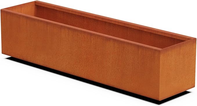 Plantercraft Large Rectangular Planters for Outdoor Plants - 48x12 Inch Corten Steel Planter Box for Patios, Decks & Garden Edging | Heavy Duty Metal Outdoor Planter, Fully Assembled