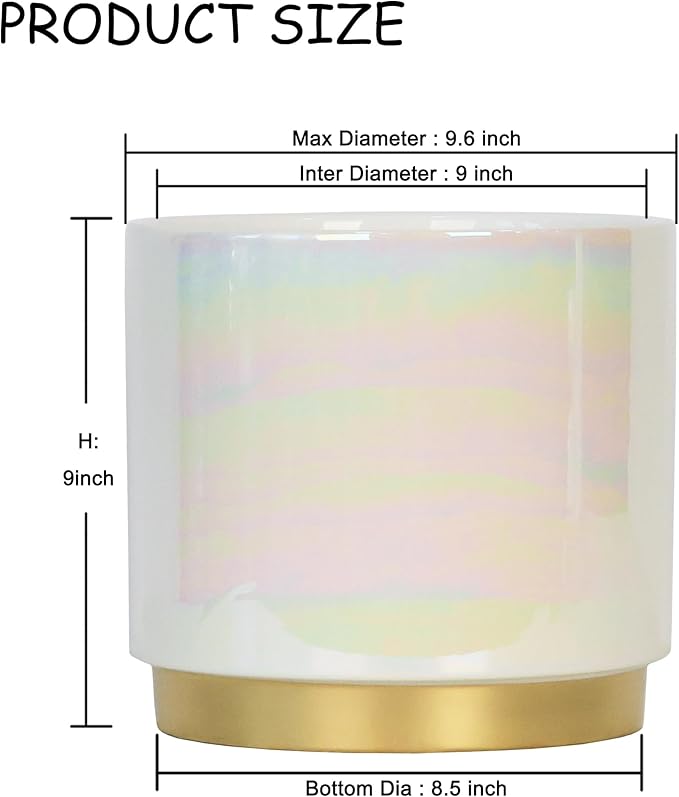 Gepege White Indoor Plant Pots for Plants, Large Ceramic Planter with Drainage Hole, 9.6-inch Succulent Orchid Flower Pot - Rainbow Pearl Glaze