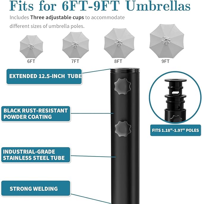 Umbrella Base,Heavy Duty Umbrella Stand with 5 Wheels, Max 180lb Fillable Umbrella Holder Wind-Resistant, Mobile Square Market Stand for Outdoor, Deck, Lawn, Fits Most Sized Umbrellas (21inch)