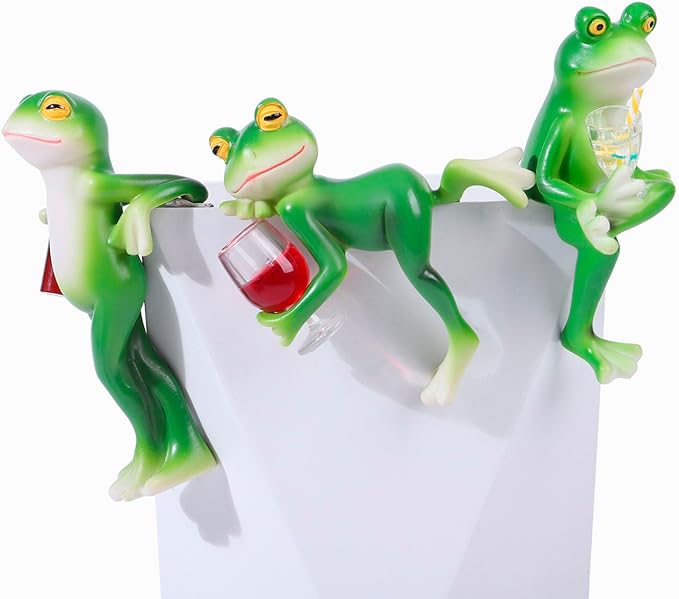 3 PCS Tipsy Frog Statues Pot Hugger Decorations for Plant, Miniature Frog Garden Decor Outdoor Women Gifts Frog Figurines Plant Hangers Decor for Flower,Yard,Lawn Ornament