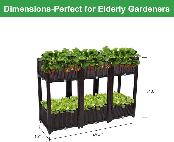 VINGLI Square Raised Garden Bed, Self-Watering Plastic Planter for Indoor Outdoor Vegetables, Fruits, Potato, Flowers, All Weather (6 Pcs)