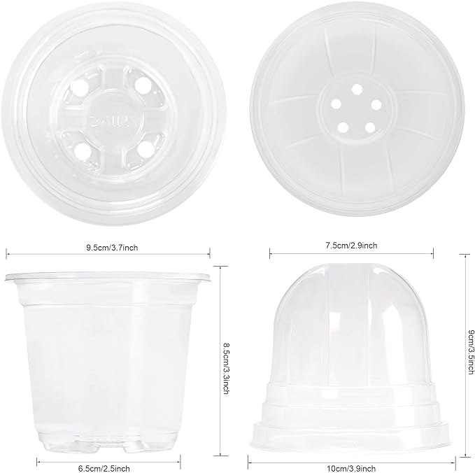 MIXC Clear Plant Nursery Pots with Humidity Dome 4" Soft Transparent Plastic Gardening Pot Planting Containers Cups Planter Small Starter Seed Starting Trays for Seedling with 10pcs Plant Labels