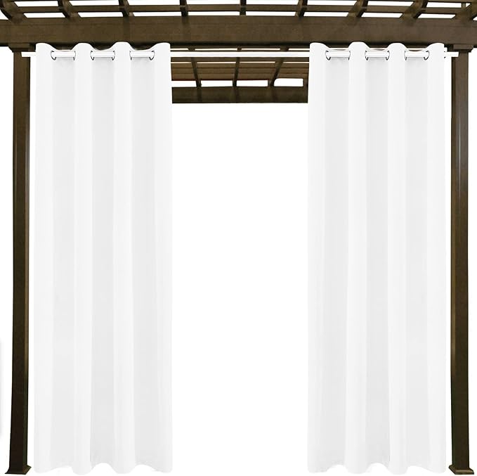 Outdoor Indoor Curtains W52 x L63 for Patio - Weather-resistant Window Panels Privacy Protect Grommet Top Thermal Insulated Home Curtain for Porch Pergola Hot Tub Area (Pure White, 2 Panels)