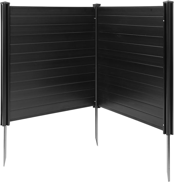 VEVOR 2 Panels Outdoor Privacy Screen, 48 x 48 in Air Conditioner Fence with 27.6 in Ground Stakes, Pool Equipment Enclosure, Horizontal Vinyl Privacy Fence, Ideal for Trash Can and A/C Units, Black