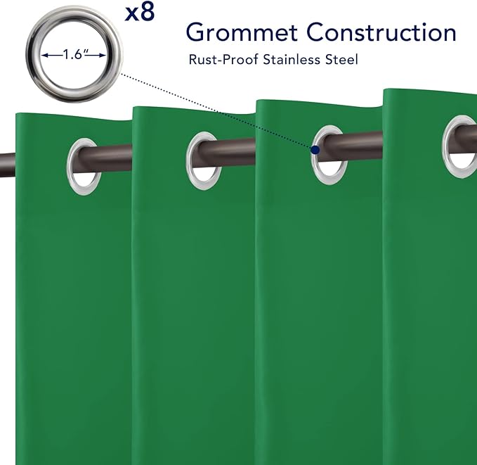 PureFit Outdoor Curtains for Patio Waterproof Weatherproof, UV Resistant Outside Curtains for Gazebo, Front Porch, Pergola, Sun Blocking Privacy Curtain, 52W x 84L inch, 1 Panel, Green