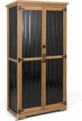 PetsCosset Outdoor Storage Cabinet, Wood & Metal Storage Shed with Weather-Resistant Roof, Removable Shelves, Lockable Doors, Outside Storage Tool Organizer for Garden, Patio, Backyard, Garage, Pool