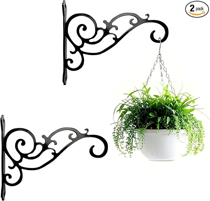 AIM & GGKK Metal Plant Hanger Hook – 2 Pack Hanging Plant Holder for Indoor & Outdoor Use,Wall Hangers Hooks for Hanging Baskets,Wall Mount Bracket for Flower Pots & Planters,Bird Feeders,Lanterns