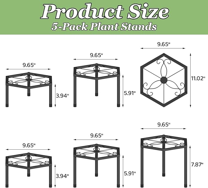 5-Pack Metal Plant Stands, Anti-Rust Iron Flower Pot Stand Plant Pot Shelf for Multiple Plant Decoration Racks for Home Patio Garden Outdoor Indoor