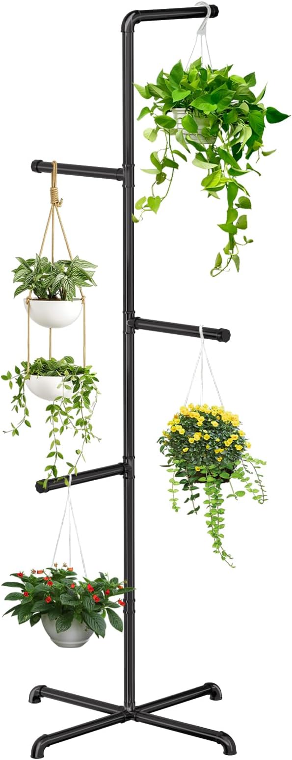 Hanging Plant Stand, Plant Hanger Indoor, Corner Hanging Plant Stand, Black Metal Holder for Bedroom, Living Room, Garden, Balcony (large)