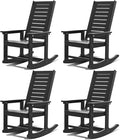 GREENVINES Outdoor Rocking Chairs | Set of 4 | Porch Rocker | HDPE Plastic | Black | Oversized Rockers | High Back | Big & Tall | Ladder Back | for Patio Outside Backyard Balcony Garden
