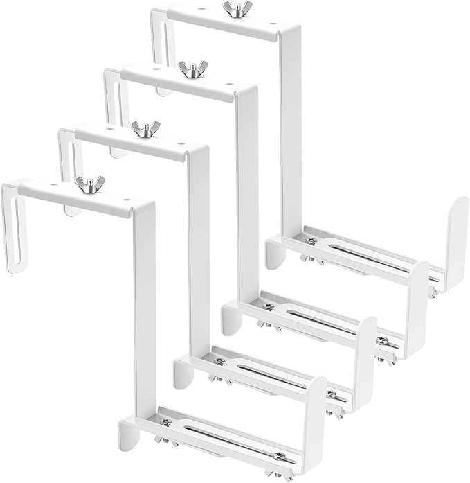 Adjustable Planter Box Bracket, Flower Box Holder Brackets for Deck Railing, Window Box Hanging Brackets for Patio Garden Fence Pergola Balcony Supporting Heavy Planters-4 Pack