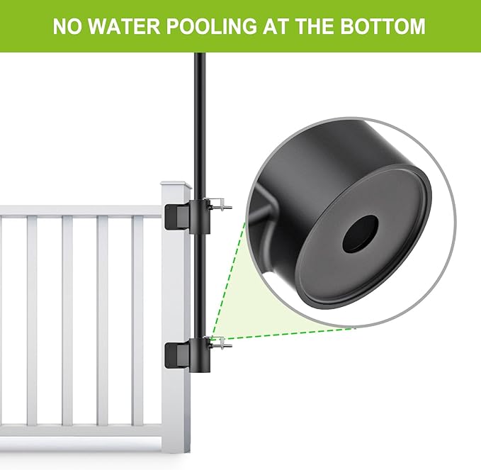 Heavy Duty Deck Railing Umbrella Holder, Patio Umbrella Stand for 1-2 Inch Poles, Space-Saving Design, Secure & Sturdy Post Corner Mount for Deck Railing, Balcony, Outdoor Courtyard, Fences