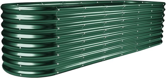 Land Guard 8×2×2ft Galvanized Raised Garden Bed Kit, Raised Garden Boxes Outdoor, Oval Metal Raised Garden Beds for Vegetables, Forest Green