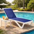Kozyard Outdoor Chaise Lounge Chair, Full Flat Adjustable Patio Lounger with Aluminum Frame & Resin Legs, Textilene Fabric for Poolside, Backyard & Beach (NavyBlue, Chair with Table)