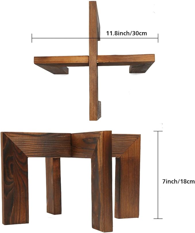 Gendral Forwepup Wood Plant Stand, Mid Century Modern Planter, Rattan Flower Pot Stand, Low Short Plant Stands for Indoor - Boho Rustic Wooden Stool for Plant Pot Holder, Fit 5-15 Inch Pot