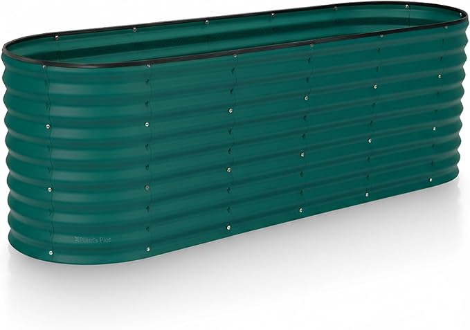Plant & Plot Galvanized Raised Garden Beds Outdoor // 6×2×2 ft Planter Raised Beds for Gardening, Vegetables, Flowers // Large Metal Garden Box (Dark Green) // Patented Tool-Free Design