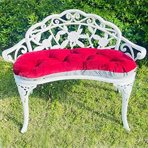 Mandolin Outdoor Park Garden Chair,All Chair Anti Rust Cast Aluminum Patio Yard Bench,Carved Rose Loveseat Bench for Backyard .Porch.Balcony.Lawn (White with Cushion)
