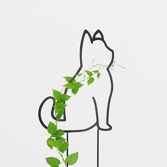 Cat-Shaped Small Trellis for Potted Plants, 13 inches Hoya Trellis 2 Pack, Metal Plant Trellis for Climbing Plants Indoor, Houseplants Trellis Indoor (Black)