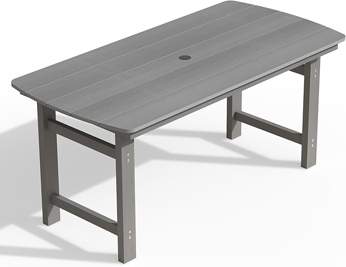 Ciokea HDPE Outdoor Dining Table with Umbrella Hole,66" Rectangle Patio Table for 6,All-Weather Outdoor Patio Furniture Set for Garden Backyard,Grey