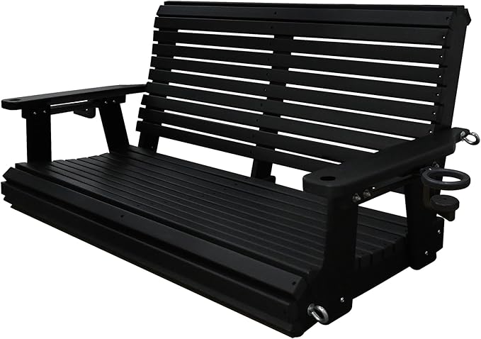 HDPE Porch Swing with 18/8 Stainless Steel Bolts, Ergonomic Design, Ultra Weather-Resistant, Heavy Duty 1200 LBS, for Outdoor Patio Garden Yard (Darknight Black)