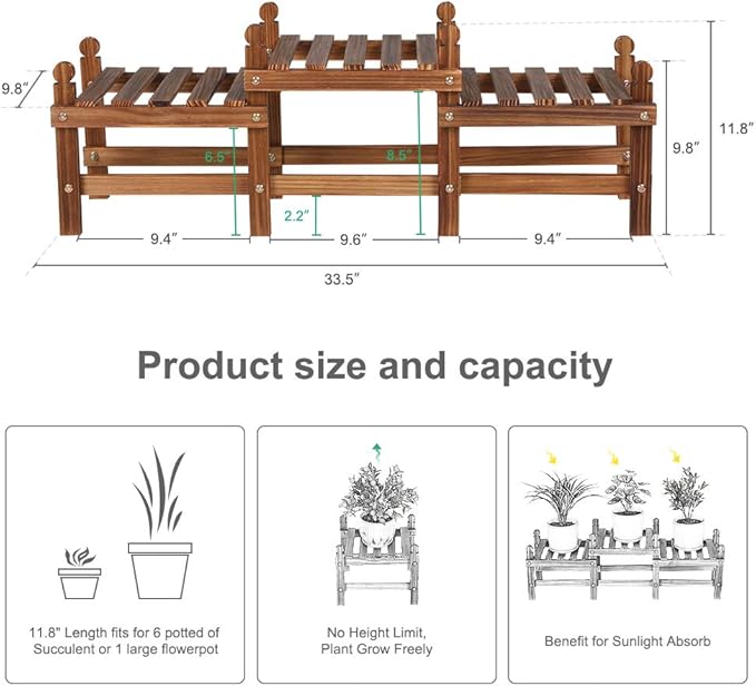 Wood Flower Stand Small Plant Stand Indoor Outdoor Plant Shelf Low Window Shelf for Plants Windowsill Plant Rack for Patio Balcony Hallway Garden (33.5”Long,Multiple Combination Way)