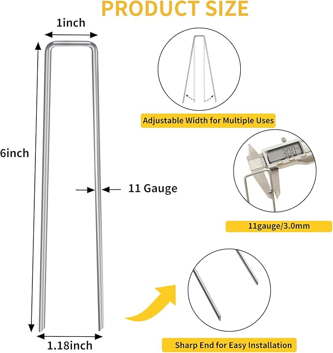 HongWay 420pcs 6 Inch Landscape Staples Galvanized Garden Stakes, 11 Gauge U-Shaped Sod Pins Yard Ground Staples for Landscaping Fabric Tent Lawn Truf Fence Irrigation Tube