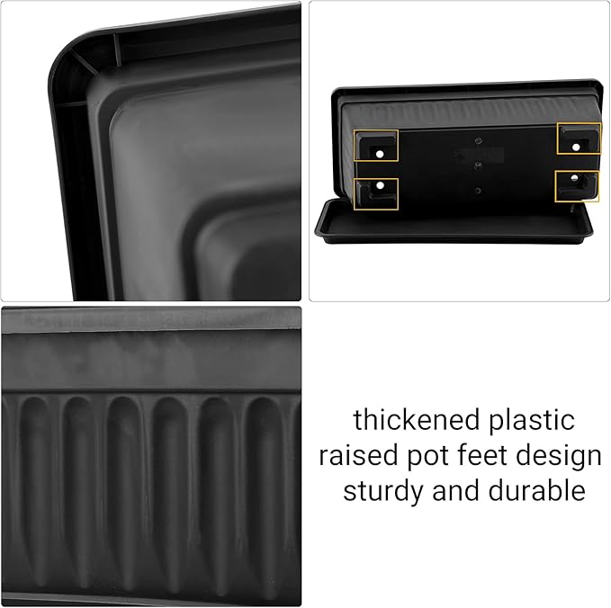 GREANER Rectangle Planters for Indoor Plants, 3 Pack Long Outdoor Plastic Flower Boxes Vegetable Growing Pots 16.9x7.48 Inch with Tray for Garden Balcony Windowsill House DIY - Black