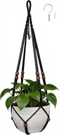 35 Inch Macrame Plant Hanger, Large for up to 15 Inch Pot Extra Long Hanging Planter Holder Basket with Wood Beads for Indoor Outdoor Home Decor (Black, 1-Pack)
