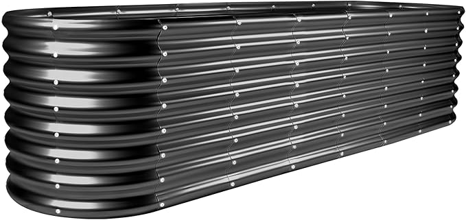 Land Guard 8×2×2ft Galvanized Raised Garden Bed Kit, Raised Garden Boxes Outdoor, Oval Metal Raised Garden Beds for Vegetables, Gray
