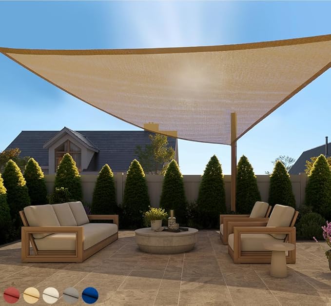 GORILLA GRIP Heavy Duty Sun Shade, UV Protection Fade Tear and Rust Resistant Rectangle Sunshade Canopy, Curved Edges Blocks Sunlight, Breathable Sail, Outdoor Patio, Lawn Garden, 12x12x12, Sand