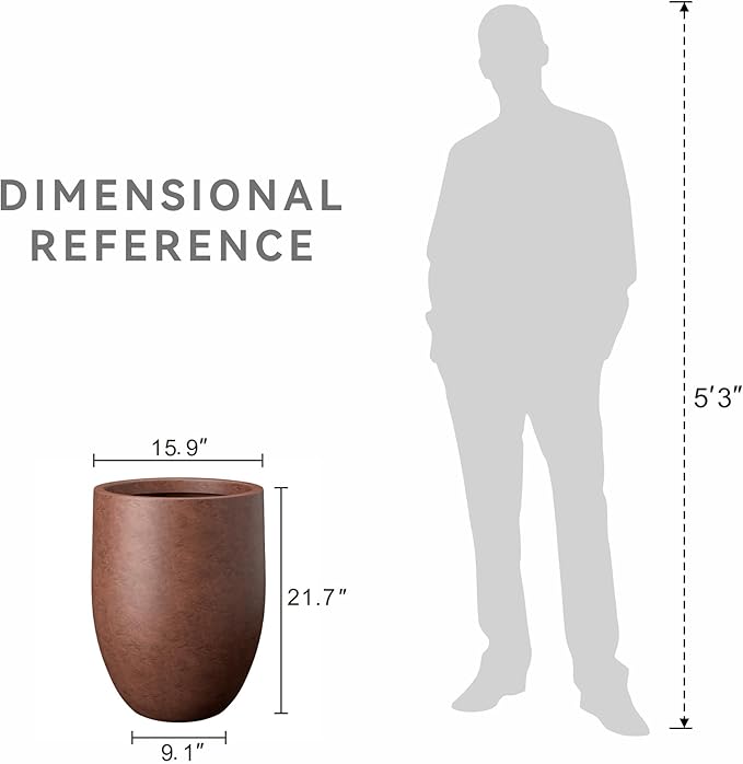 Kante 21.7" H Rusty Tall Planter, Large Outdoor Indoor Decorative Pot with Drainage Hole and Rubber Plug, Modern Round Style for Home and Garden