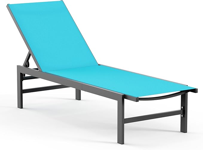Outdoor Lounge Chair for Pool, Aluminum Chaise Lounge Chairs with 5-Position Recliner, Patio Lounge Chair for Backyard, Poolside, Deck, Lawn (Lakeblue)
