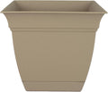 The HC Companies Eclipse Square Plastic Planter w/Attached Saucer - Outdoor & Indoor Plant Pot with Drainage Holes - Lightweight, UV-Resistant Plastic Pots for Plants (8" Sandstone, Pack of 1)