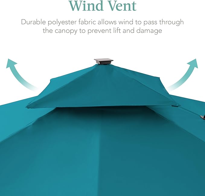 Best Choice Products 10x10ft Cantilever Patio Umbrella w/Base Included, Solar LED Lights 360 Rotation Large Offset Hanging Outdoor Shade for Deck Pool Backyard w/Stand – Cerulean