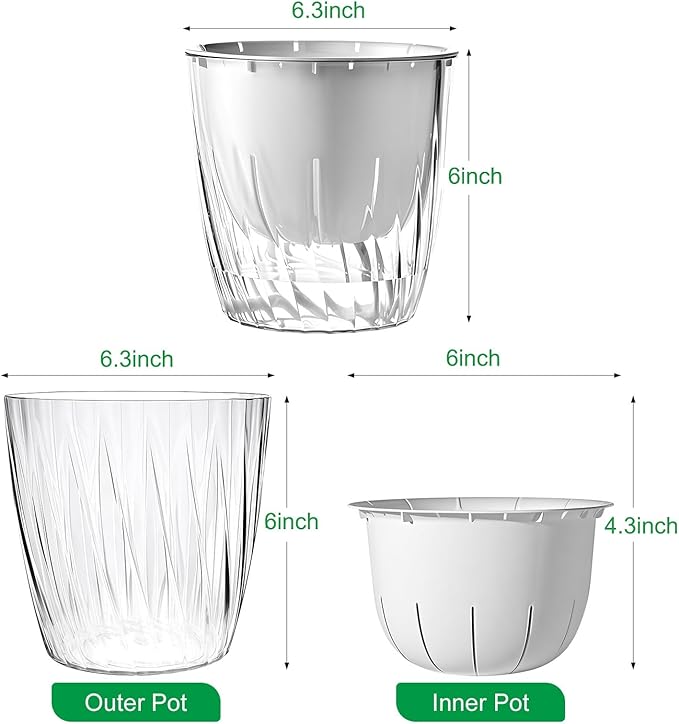 Self Watering Planters - 2 Pack, 6 Inch Transparent Flower Pots for Indoor Plants, Perfect for African Violet, Monstera, Succulents, Herbs & Decorative Flowers