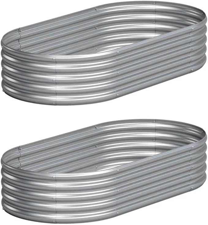 2PCS 4x2x1FT Galvanized Raised Garden Bed Kit,Vegetable Boxes-Oval Metal Flower Box,Large Planter Raised Beds Outdoor Garden for Planting,Fruit,Herb-Silver
