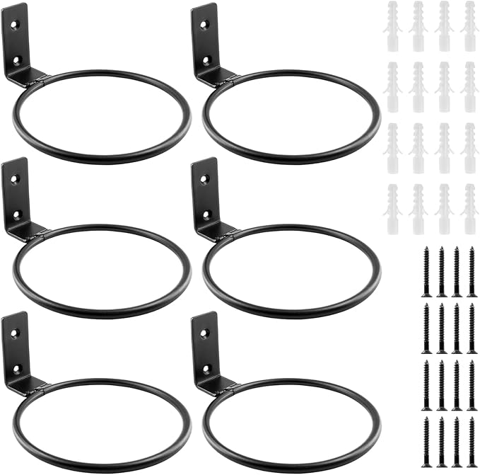 6 Pack 5 inch Flower Pot Holder Ring, Flower Pot Holder Ring Wall Mounted Set Wall Mounted Metal Planter Hanger Matte Black Hanging Plant Holder