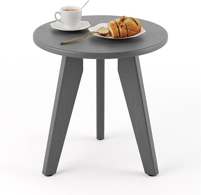 HDPS Outdoor Side Table, Small Round Side Table Weather-Resistant, Outdoor Side Tables for Patio, Porch, Deck, End Table for Plant Stand, Living Room, Bedroom, Gray