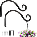 BOLITE Plant Hangers Outdoor Indoor, 8 Inch Wall Plant Hooks, Metal Bird Feeder Hanger for Hummingbird Feeders, Planters, Lanterns, Wind Chimes, Home Decor, 2 Pack, Black, Gifts for Women Men