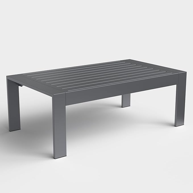Outdoor Rectangle Patio Aluminum Coffee Tables for Outside, All Weather Patio Slatted Tabletop for Indoor or Outdoor Use